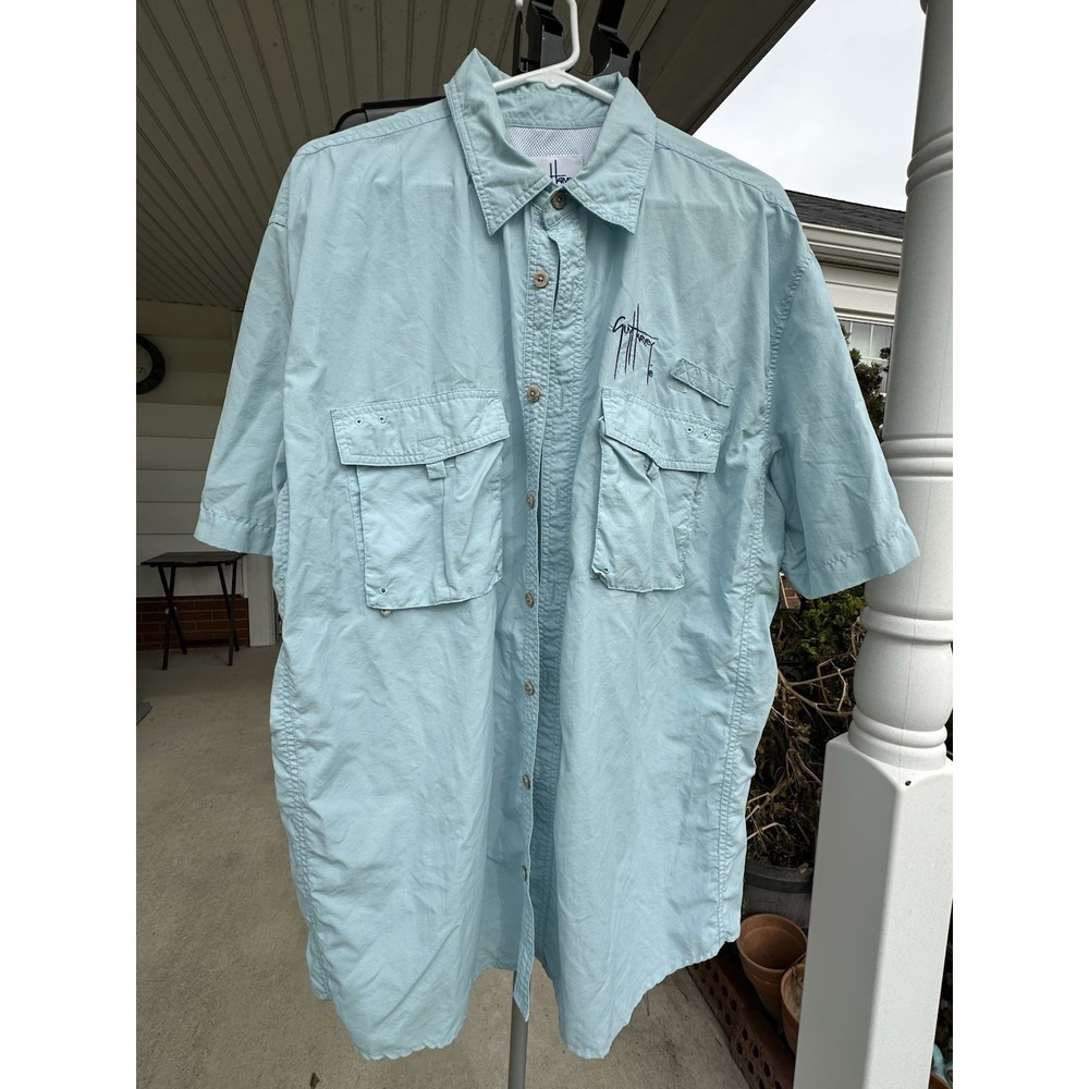 Guy Harvey Blue Vented Short Sleeve Button Down Hiking Fishing Shirt Men's XL